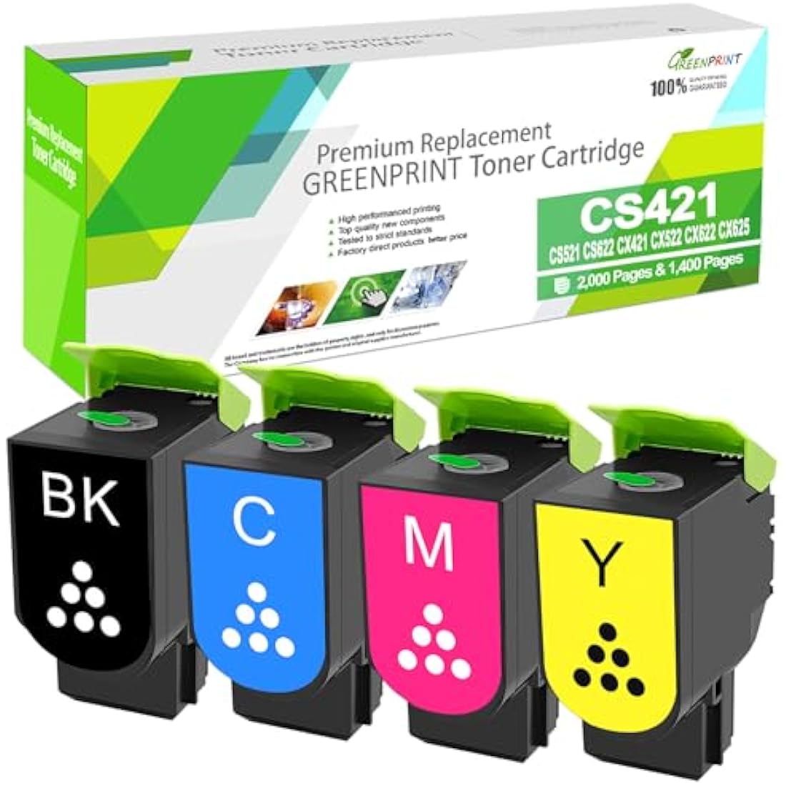 Compatible Toner Cartridges 4 Colors Set CS421 CS521 CS622 CX421 CX522 CX622 CX625 Standard Capacity for Lexmark Printers CS421dn CS521dn CS622de CX421adn CX522ade CX622ade CX625ade CX625adhe