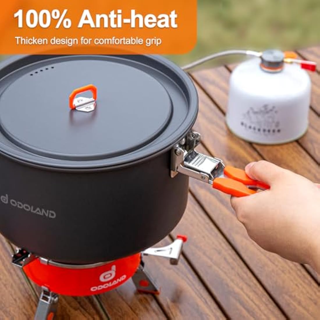 Odoland Camping Outdoor Cookware Mess Kit, Portable Camping Cooking Pot Frypan with Kettle Mesh Bag for Camping, Backpacking, Outdoor Cooking and Picnic
