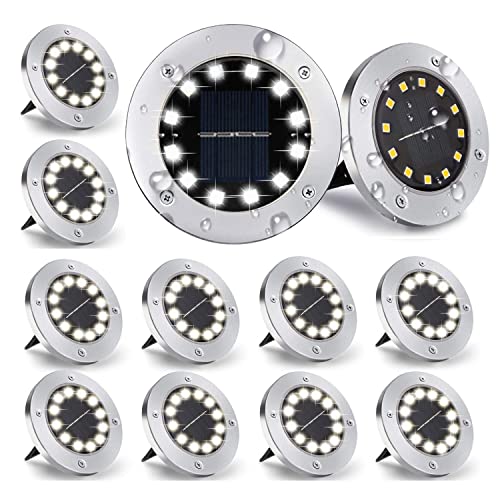 Nurkoo [Pack of 12] Solar Floor Lights, Outdoor 12 LEDs, Solar Lights, 800 mAh Disk Lights with Upgrade Solar Panel, Garden Light, Solar Lamp, Solar