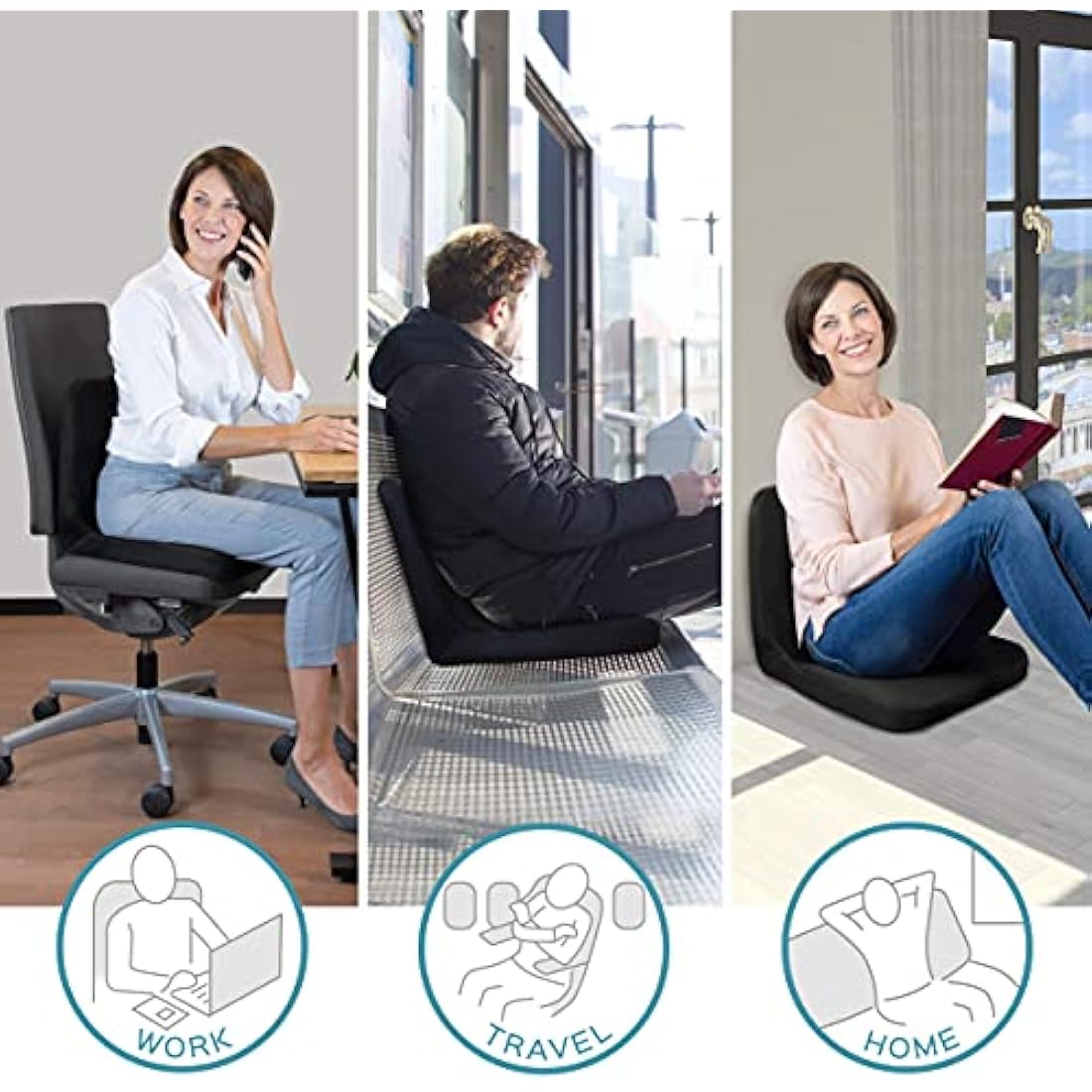 bonmedico Back Support for Office Chair - Ergonomic Seat Cushions and Back Support Cushion for Lumbar Support - Portable & Washable Non-Slip Bottom- Gifts for Mum and Dad - Black