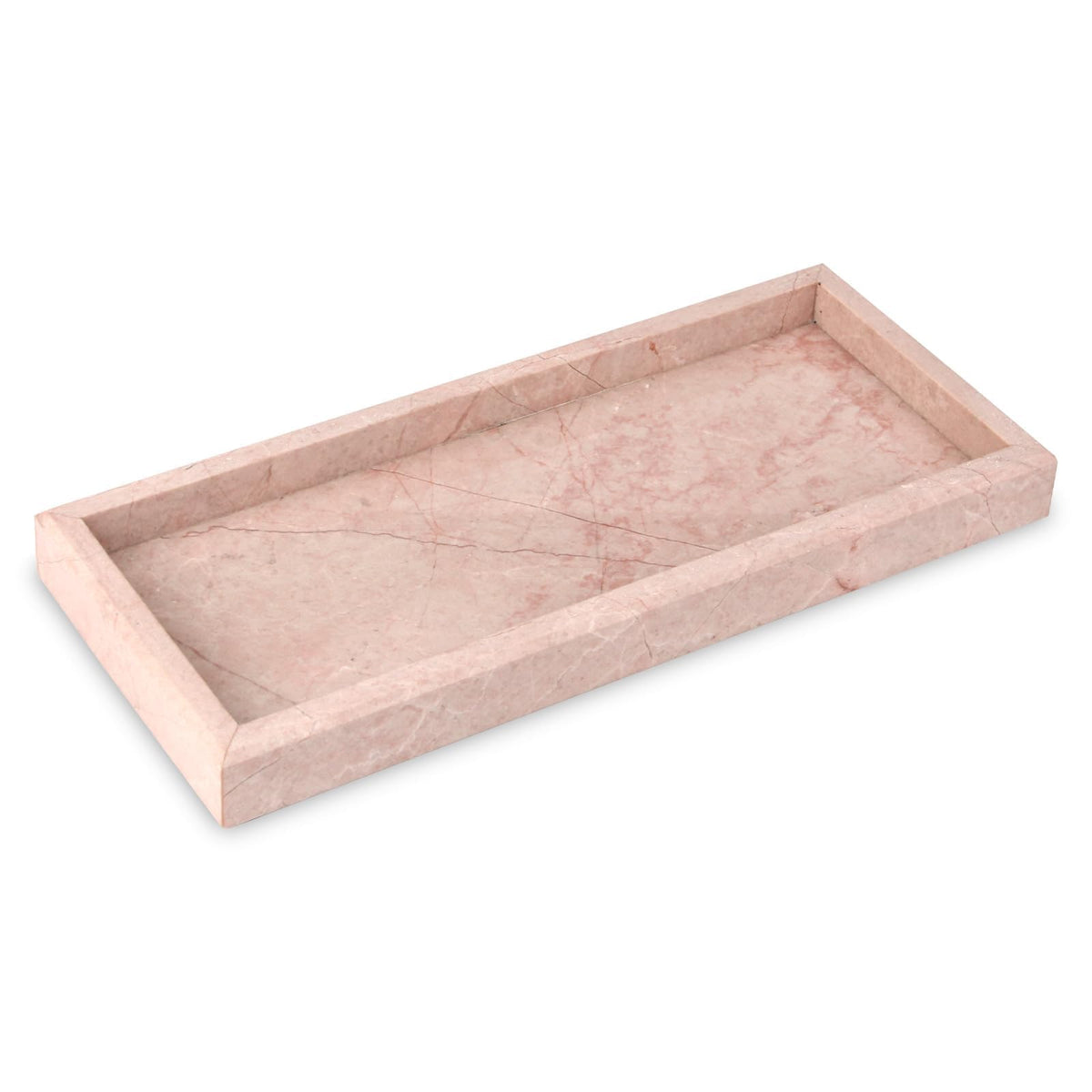 Natural Marble Tray Bathroom Vanity Tray Rectangular Decorative Countertop Dresser Trays for Key Coffee Perfume Jewelry Makeup (Pink/Cream Rose, 30 x