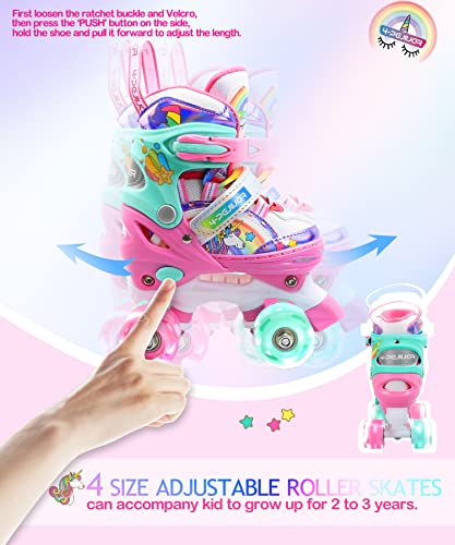 Unicorn Rainbow Kids Roller Skates for Girls Boys Toddler Ages 3-12, Adjustable Beginner Profession Kids Quad Skates, Children's Rollerskates for
