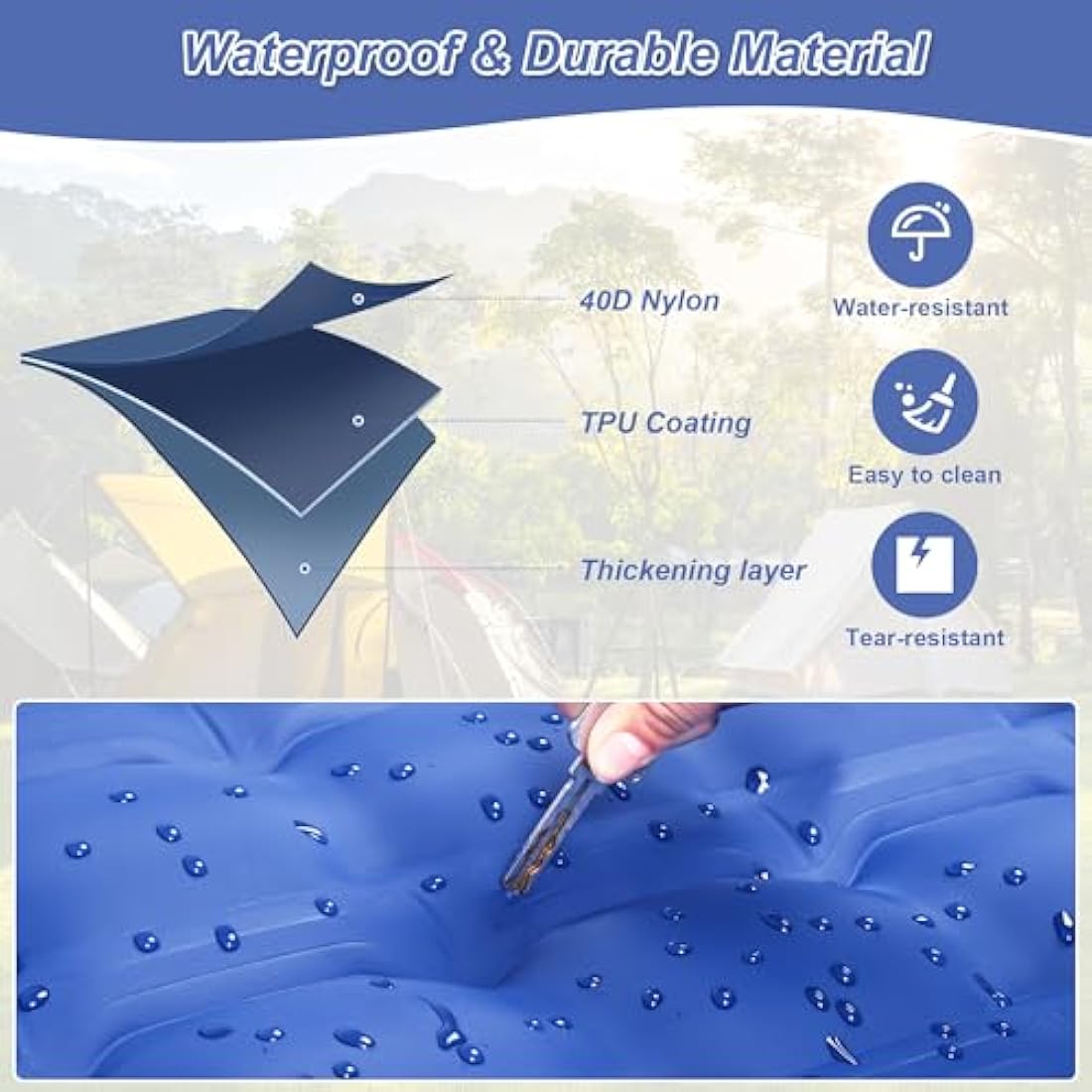 KASIMO Sleeping Mat - Ultralight & Thick Inflatable Camping Sleeping Pad Air Mattress Self-inflating Bed with Built-in Pump & Pillow Compact for Camping Backpacking Hiking Traveling