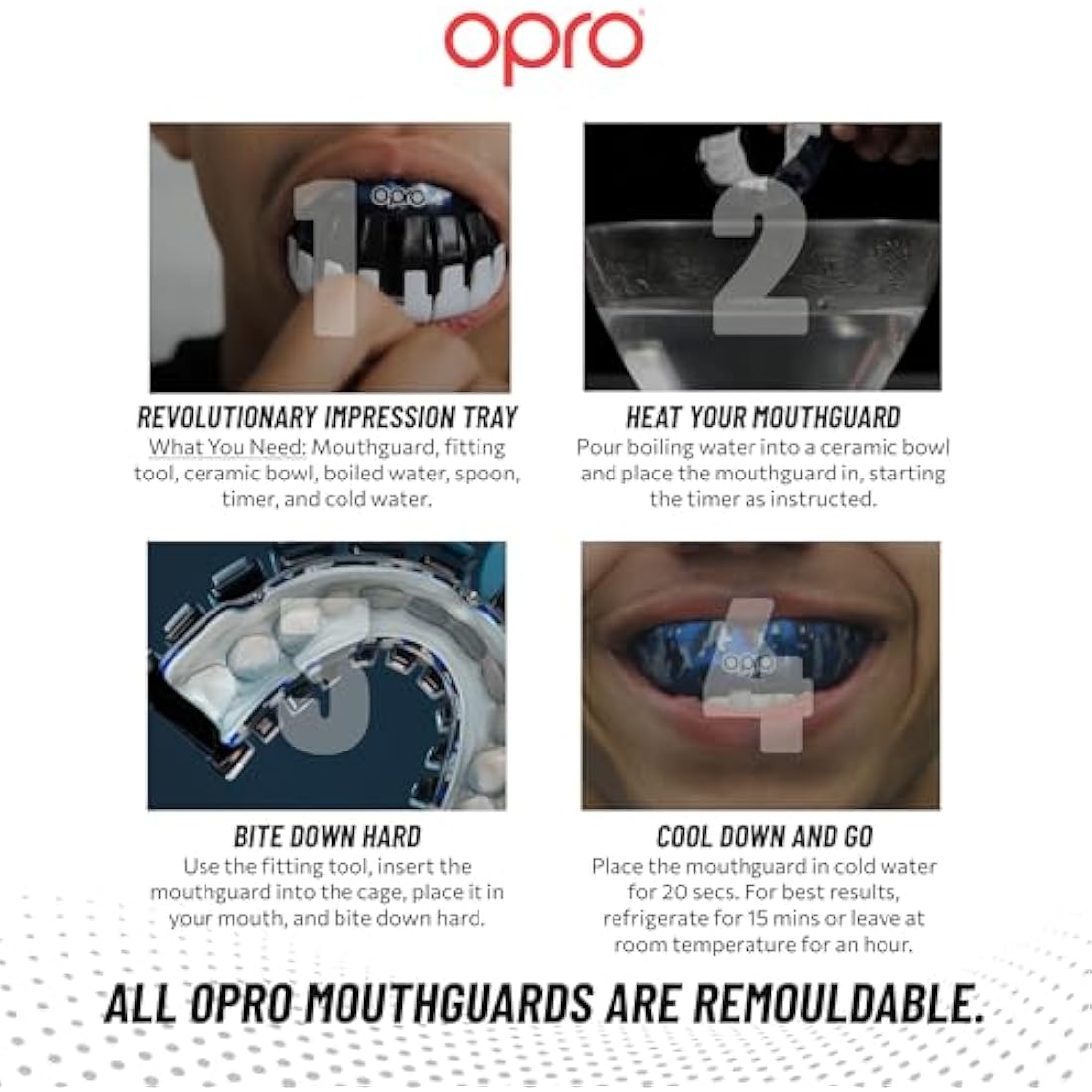 OPRO Instant Custom-Fit Mouthguard – Dentist Level Gum Shield Adult and Kids – OPRO Mouth Guard Boxing and MMA, Self-Fit Gum Shield Rugby and Hockey – Maximum Protection with Dental Warranty