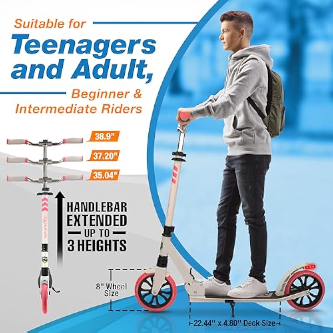 SereneLife, Kick Scooters, Scooter, Kids Scooters, Scooter for Kids Ages 8-12, Girls Scooter, Boys Scooter, Stunt Scooters for Teenagers 11-15, Folding Kick Scooter, Adult Scooters with Big Wheels