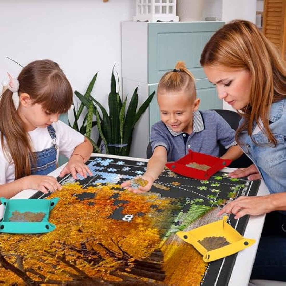 MOZOOSON Jigsaw Board 1000, 500 Pieces Jigsaw Puzzle Board 32 x 22in, Jigsaw Accessories Puzzle Storage Board for Easy Move and Store (1 Clear Cover, 6 Puzzle Sorting Trays)