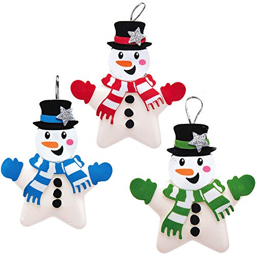 Baker Ross Snowman Star Bauble Kits – Pack of 6, Make Your Own Christmas Bauble Decoration, Christmas Decoration Craft Kit (AX514)