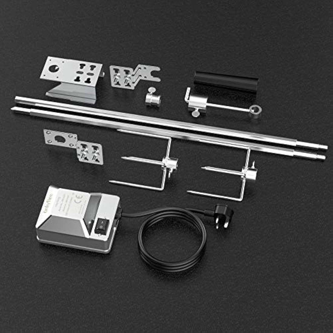 onlyfire BRK-6012 Universal Gas Grill Rotisserie Kit, 12x12 mm heavy duty Hexagon Spit Rod, 114cm long, Electric Motor for UK