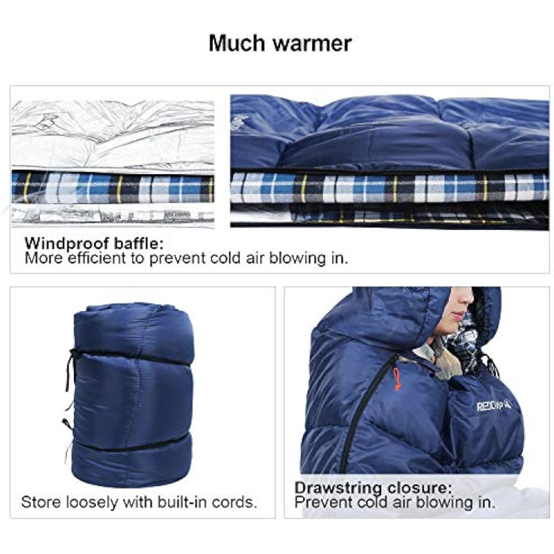 REDCAMP Cotton Sleeping Bag for Adult with Removable Pillow, Wide Sleeping Bag with Hood for 3-4 Season Winter Cold Weather Camping Fishing