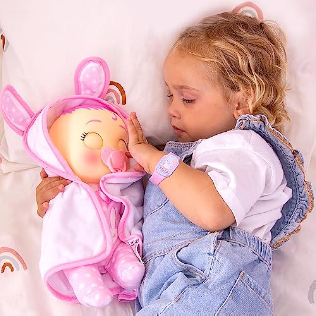 Cry Babies Newborn Coney - Deluxe Interactive Newborn Doll with A Smart Bracelet, Real Tears and Baby Accessories-Gift Toy for Girls and Boys Ages 18 Months and Up, Pink