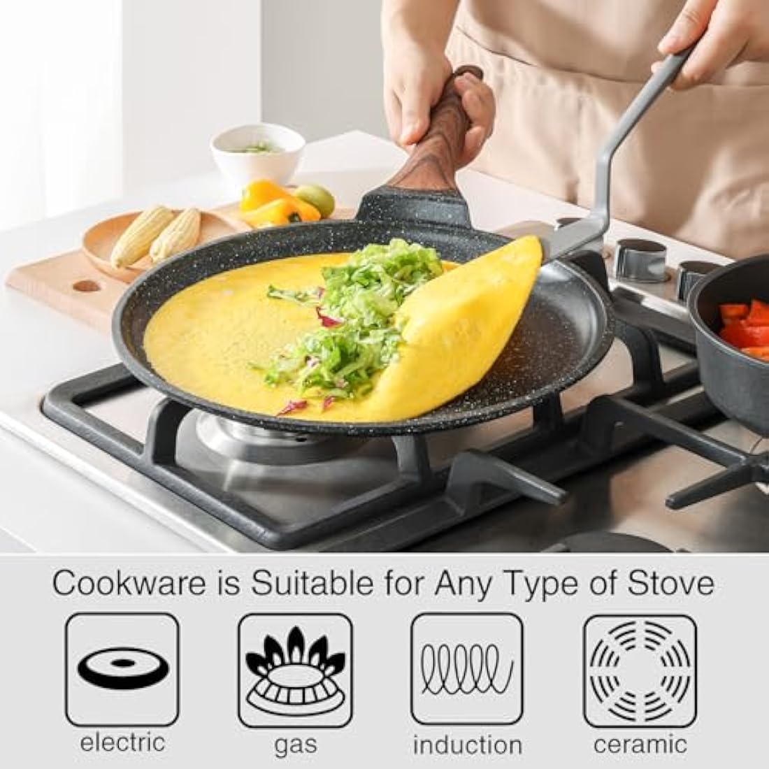 Kordisen Crepe Pan Nonstick, 30cm Dosa Pan with Spreader, Granite Coating Pancake Flat Skillet for Stove Top, Induction Compatible, PFOA Free