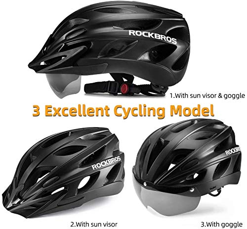 ROCKBROS Bike Helmet Adjustable Bicycle Helmet Lightweight with Detachable Magnetic Goggles Visor Adult MTB Road Bike