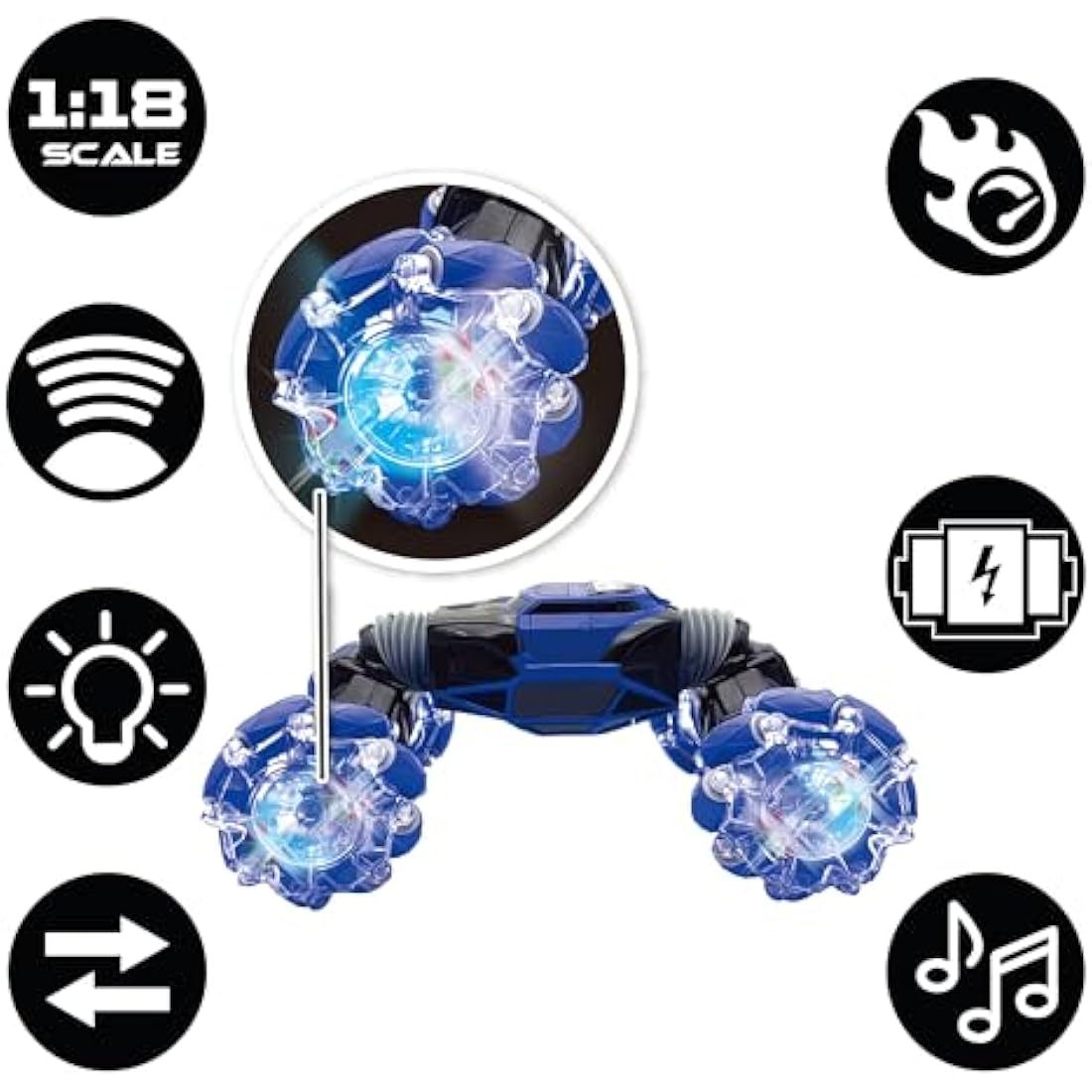 LEXIBOOK, Extreme Crosslander®, Off-road remote control car, up to 12km/h, light effects, remote control & gesture control bracelet included, music, rechargeable, RC50