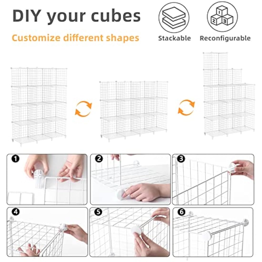 AWTATOS Cube Storage Unit, 12 Cube Wire Storage Shelves, Multifunctional DIY bookcases and Shelving Units Perfect for Office/Livingroom/kitchen/Bathroom, White USCIH12WE