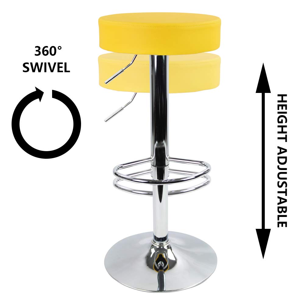KKTONER Round Bar Stool PU Leather with Footrest Height Adjustable Swivel Pub Chair Home Kitchen Bar stools Backless Stool (Yellow)