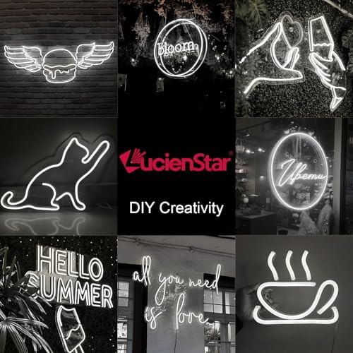 Lucienstar Neon LED Strip Light - 5m Cool White Led Strip Light, 12v Flexible Cuttable Waterproof Silicone Neon Light Strip, LED Strip for Bedroom Kitchen Garden(No Power Adapter) [Energy Class F]