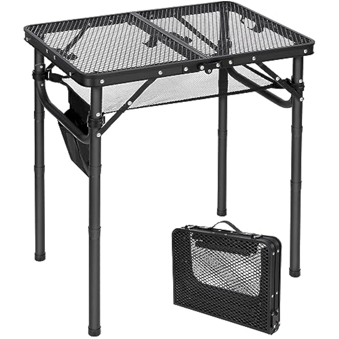 REDCAMP 2ft Folding Camping Table for Outside, Lightweight Aluminum Portable Folding Table for Cooking BBQ,Metal Grill BBQ Table Easy to Assemble with Adjustable Heights Legs,Black 60cm x 40cm