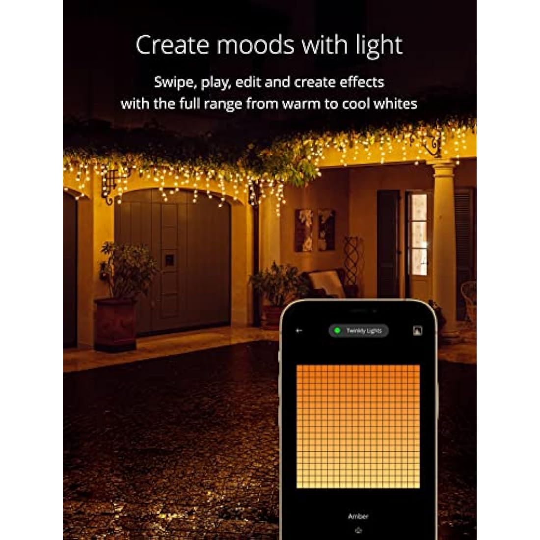 Twinkly Icicle 190 LED White, Outdoor and Indoor LED Cascade Lights, Smart Warm and Cool White LED Lights, Compatible with Alexa, Google Home, IP44, App Control, Transparent Wire, 5.5m