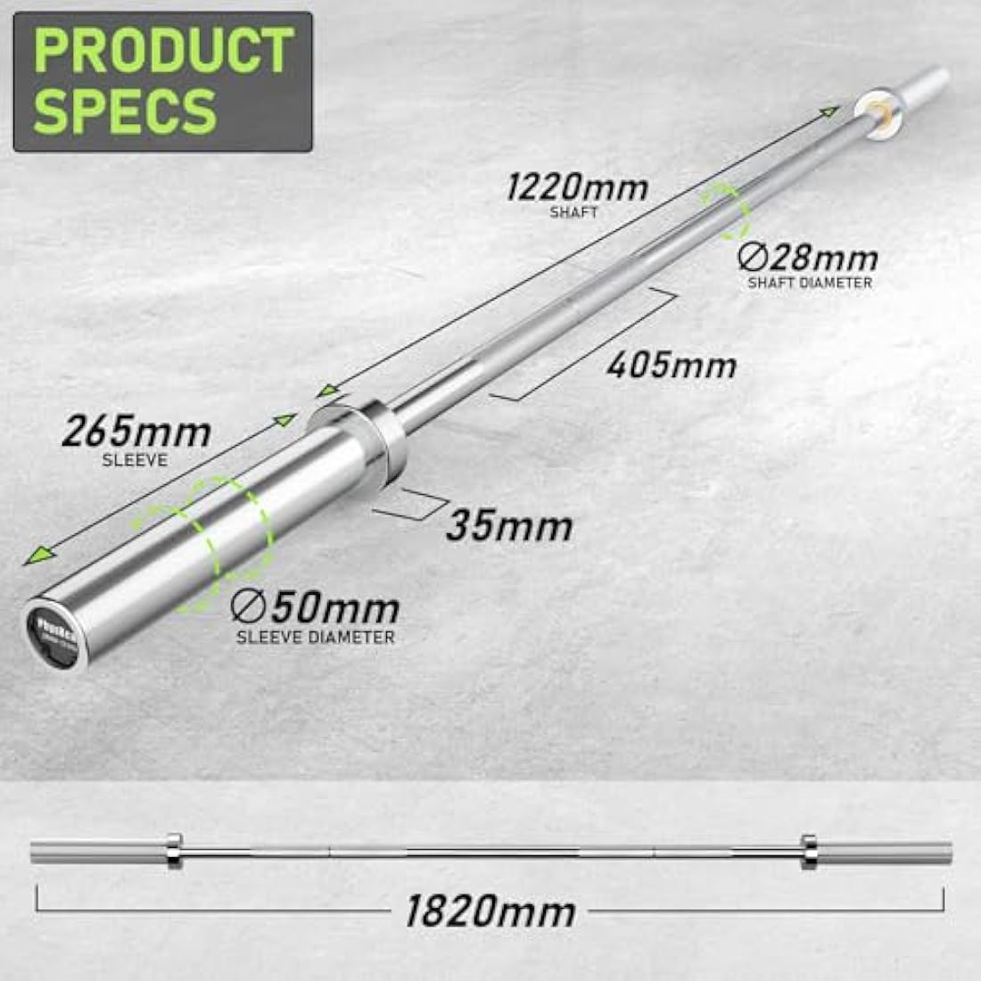 PhysKcal 4ft, 5ft, 6ft Barbell, Olympic EZ Curl Bar with Smooth Bushing & Bearing for 2'' Weight Plates, International Barbells for Press, Squat, Deadlift and Multiple Purposes