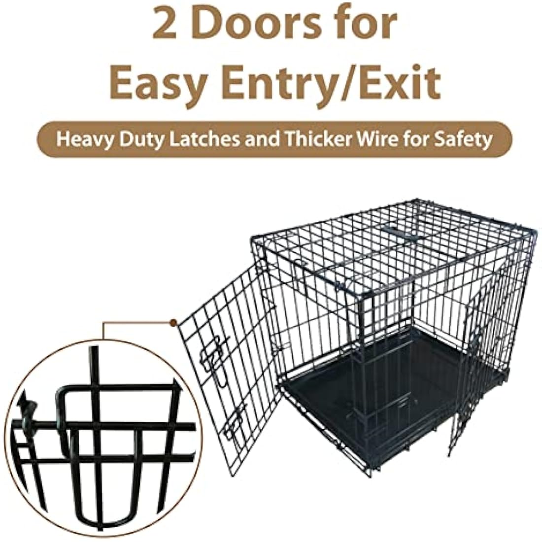 Ellie-Bo Black Deluxe Small 24-inch Folding 2-Door Dog Cage/Crate with Metal Tray and Dog Bed Mat