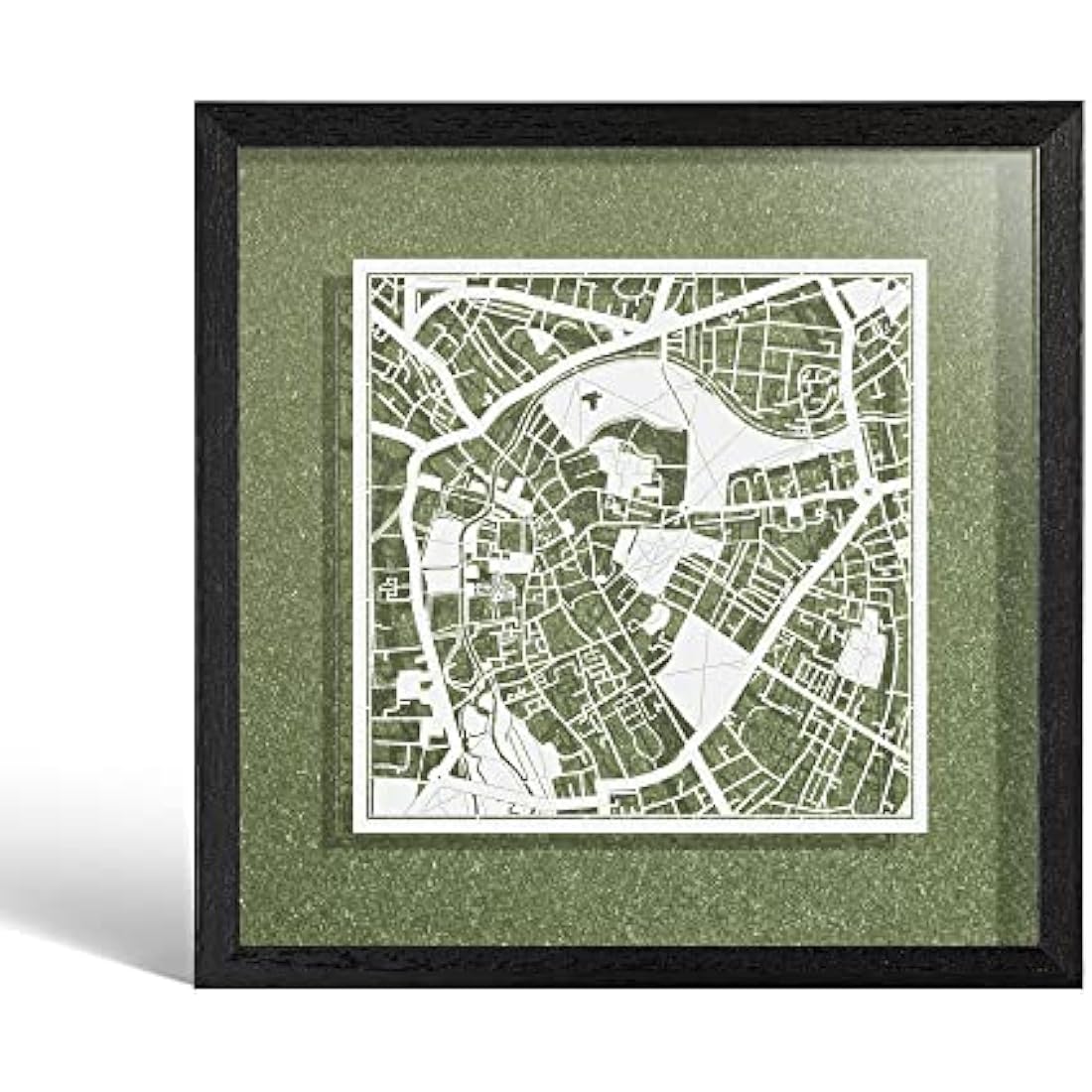 O3 DESIGN STUDIO Cambridge Paper Cut Map framed, White map, Black frame, 9x9 inches, Gift Boxed, 4 background color, self-changing, Paper Art
