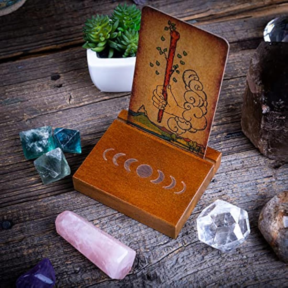 Curawood Tarot Card Holder Stand - Display Your Daily Card Draw - 8.9 cm Small Tarot Card Stand - Witchcraft Supplies, Tarot Accessories, Witchy Gifts, Pagan & Wiccan Altar Supplies, Divination Tools