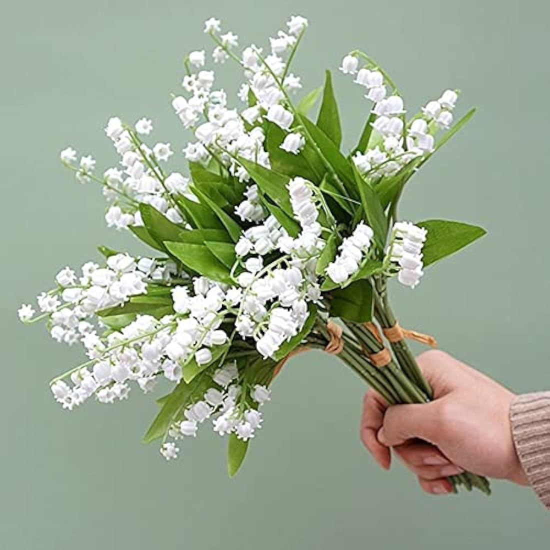 OUKEYI 12 artificial flowers of lily of the valley, Lily of The Valley Plastic Flower ，Outdoor Bridal Wedding Bouquet for Home Garden Party Wedding Decoration (White)