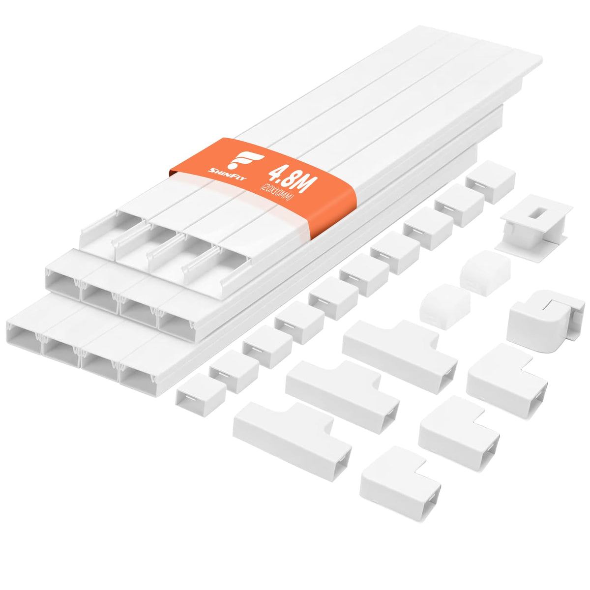 shinfly 4.8m Cable Trunking, Trunking for Electric Cables, White Trunking for Hiding Cables, Cable Cover, Self Adhesive Trunking for Wall, TV - White