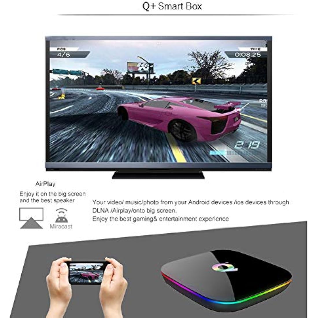 Q PLUS Android 10.0 TV Box, 4GB RAM/32GB ROM H616 Quad-Core, 2.4Ghz WiFi 6K HDMI 2.0 3D Smart