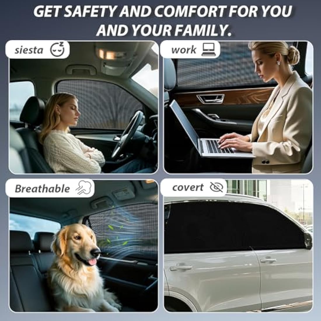 PEMOTech Car Window Shades for Baby 2 Pack - Stretchable & Breathable Spandex Car Sun Shade for Baby - UV Sun & Mosquito Protection for Babies/Kids/Adults/Pets - 39.8" x27.2" Fits 99% Cars