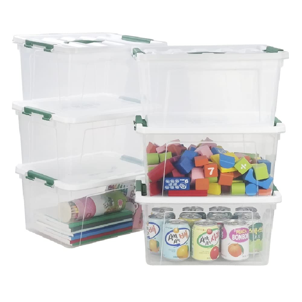 Gloreen 5L Multipurpose Plastic Lidded Storage Boxes with Handle, 6 Packs