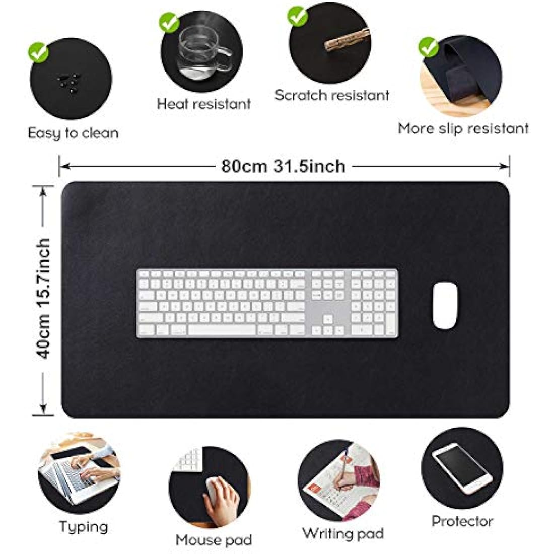 DOBAOJIA Extended Mouse Pad Desk Pad Large 31.5" X 15.7" Large Mouse Mat XL Desk Blotter Writing Pad for Laptop/Office/Home, PU Leather Side Waterproof +Suede Side Non-Slip (Black)