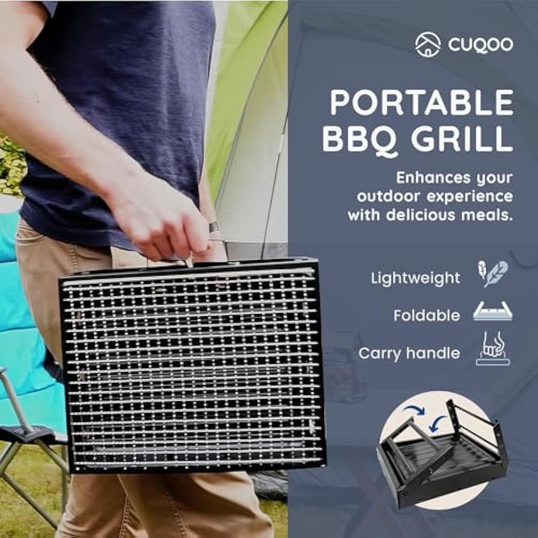 CUQOO Easy-to-use Portable BBQ Grill – Foldable Barbeque Outdoor Travel | Charcoal Barbecue Perfect for Camping, Garden, Picnic Folding Camping Stainless Steel Smoker