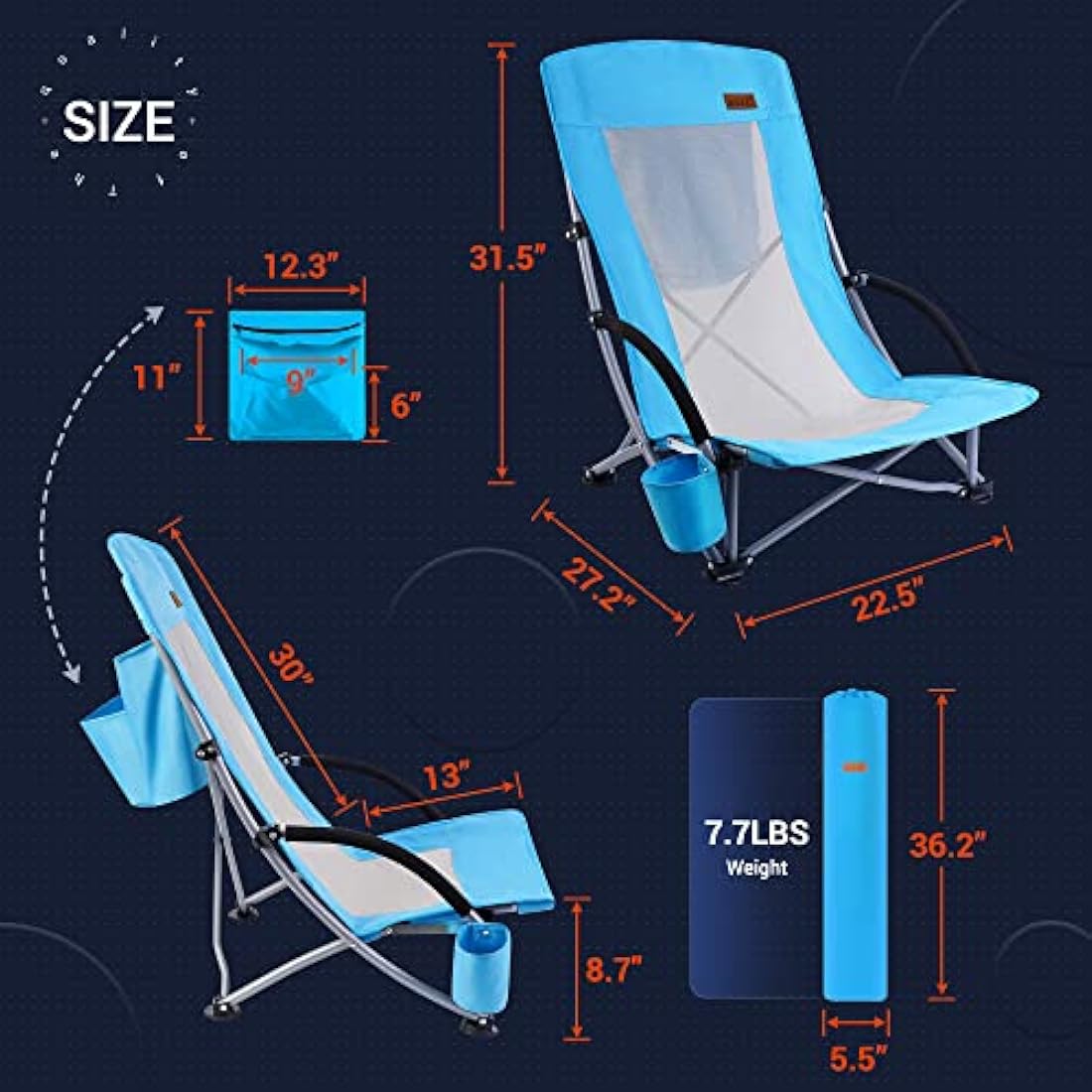 Nice C Beach Camping Chair, Folding Chair w/Cooler High Back, Ultralight Chair with Cup Holder & Carry Bag Compact & Heavy Duty Outdoor, Camping, BBQ, Beach, Travel, Picnic, Festival (2 Of BLUE)