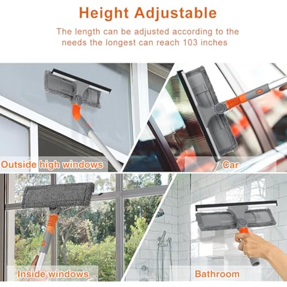Baban Squeegee Window Cleaner 2 in 1 Window Cleaning Tool with 1 Elbow- and 7 Straight Extension Pole