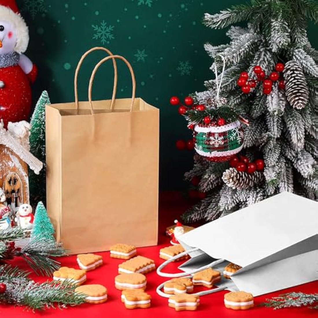 GIFTSAY 30pc Brown Paper Bags with Handles - 15x8x21cm Small Gift Bags for Wedding, Party Favors, Grocery, Retail & Birthday