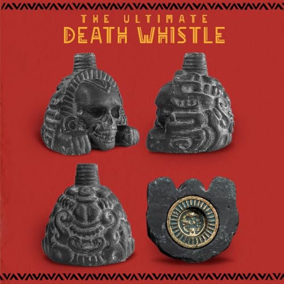 Real Screaming Aztec Death Whistle by ITZCOEHUA - Loudest Authentic Human Sounding Screams 125+ Decibels Loud, Collectible, Aztec Design in Obsidian Black, Self defense