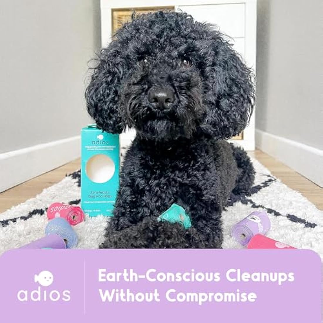 Adios Plastic - Compostable Dog Poo Bags, 360 Count (24 Rolls) - Leak‑Resistant, Extra Thick, Odour Proof Dog Waste Bags – Made from Highest Rated EN13432 Certified Cornstarch - Slate Grey