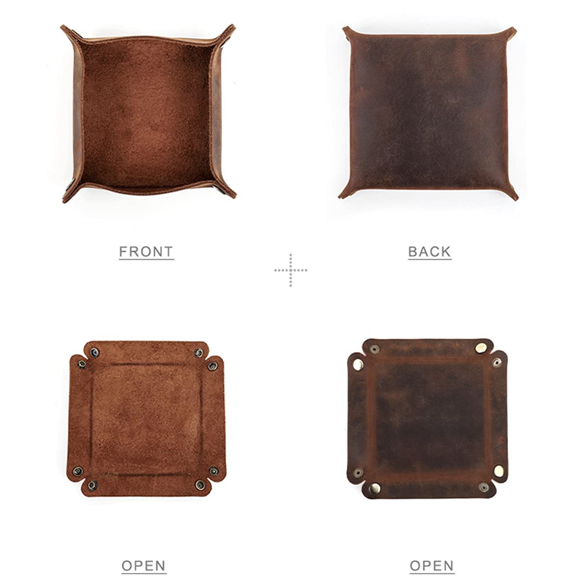 Hiram Genuine Leather Desktop Storage Organizer Valet Tray Small Items Storage Caddy Holder for Keys, Phone, Wallet, Coin, Jewelry,Glasses Snag Design