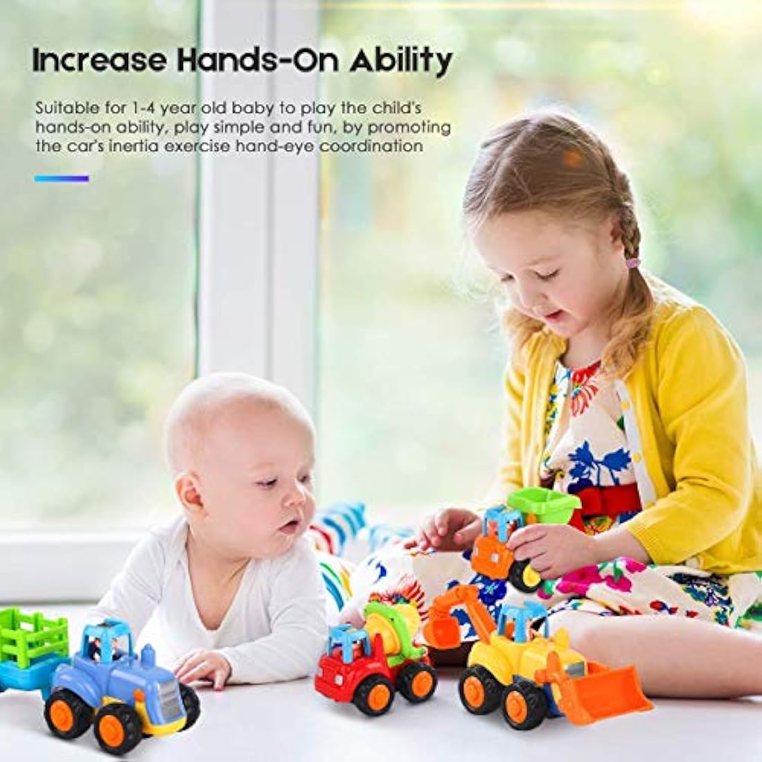 MOONTOY Baby Car Toys Push and Go Friction Powered Car Toys Tractor Bulldozer Dumper Cement Mixer Engineering Vehicles Toy for Boys Girls Kids Gift Early Education Toy 18 Month