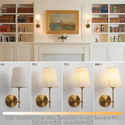 QAREHL Brass Wall Lights Set of 2, Modern Wall Lamps for Bedroom Industrial Indoor Wall Lighting Fixtures for Living Room, Wall Mounted Light for