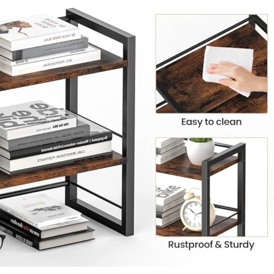 THYGIFTREE Office Desk Shelf Organizer, Wood Desktop Bookshelf Supplies Storage Rack, Shelf for Top of Desk and Dresser (BROWN)