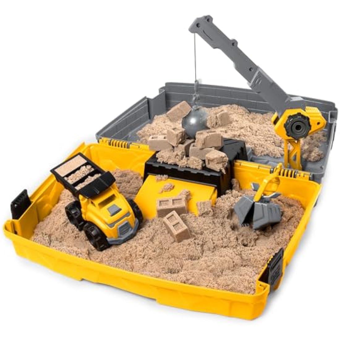 Kinetic Sand, Construction Site Folding Sandbox Playset with Vehicle and 907g, for Kids Aged 3 and Up