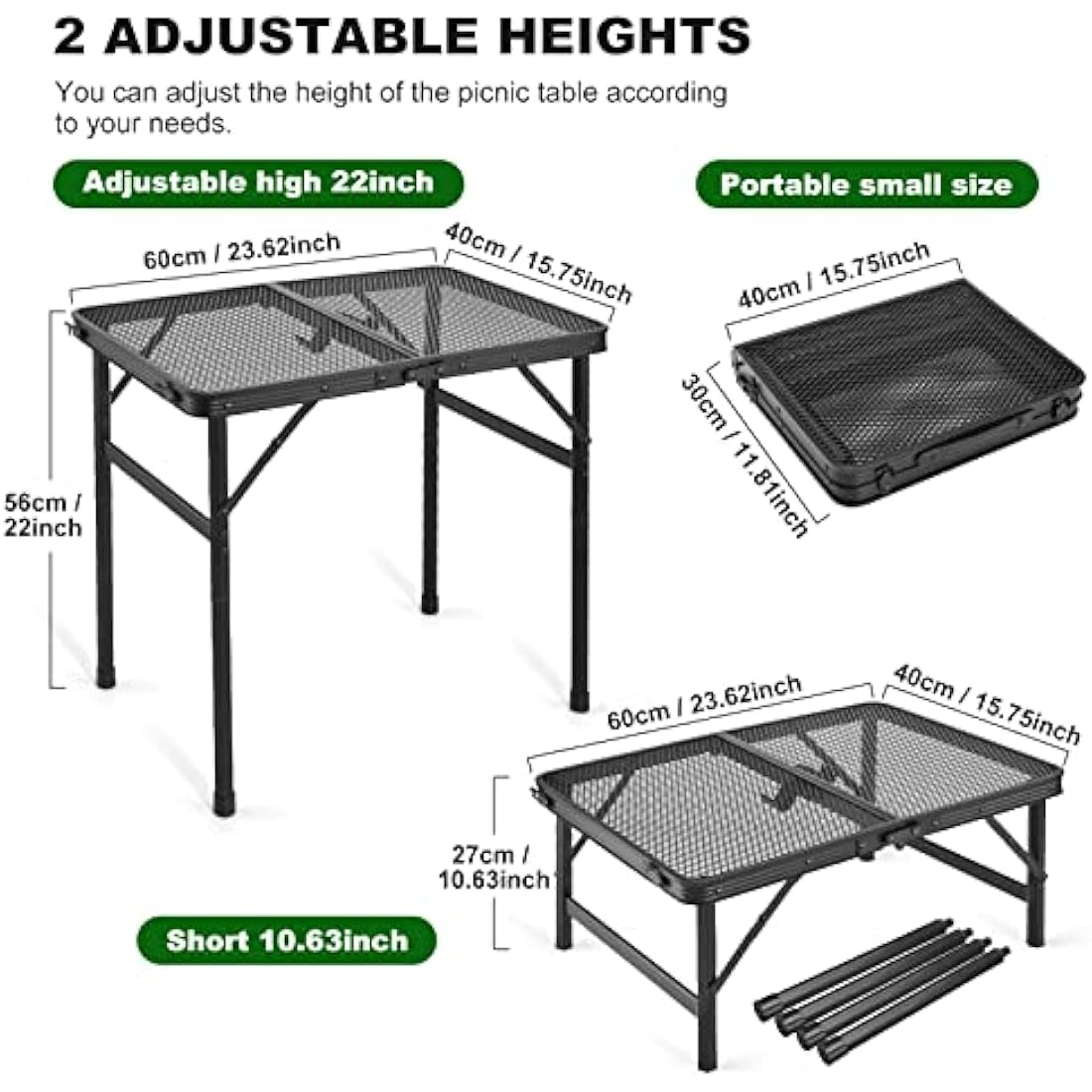 Odoland Portable Camping Table Ultralight Aluminum Folding Picnic Table Small Camp Table for Beach Hiking Backpacking Outdoor Indoor Picnic RV BBQ Black