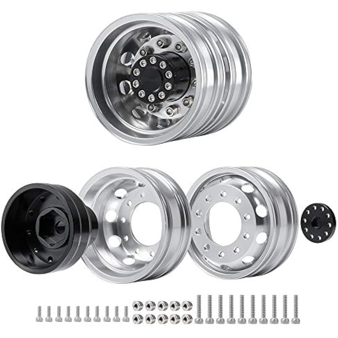 AXspeed Pack of 4 Metal Rear Wheel Rims for 1/14 RC Tamiya Tractor Climbing Trailer