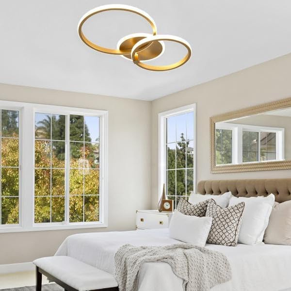 Comely LED Ceiling Light, 42W Gold Chandeliers Ceiling Lights, Modern Flush Mount LED Ceiling Lamp for Living Room Kitchen Office Bedroom Dining Room, 6500K Cool White Light