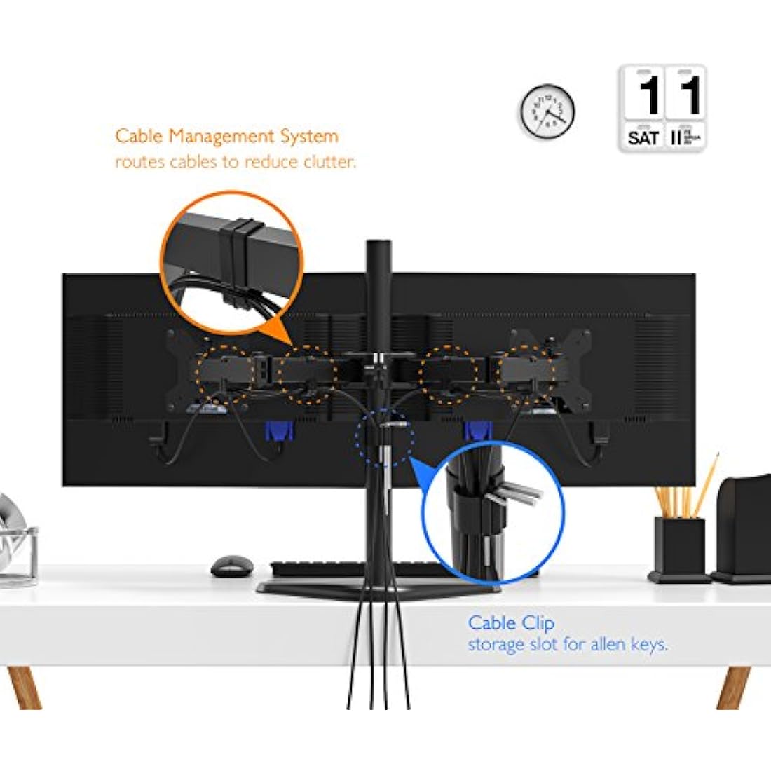 BONTEC Double Twin Arm Desk Mount for 13-27 inch LCD LED Monitor Screens, Ergonomic Tilt, Swivel & Rotate Dual Monitor Stand, VESA Dimensions: 75x75-100x100mm