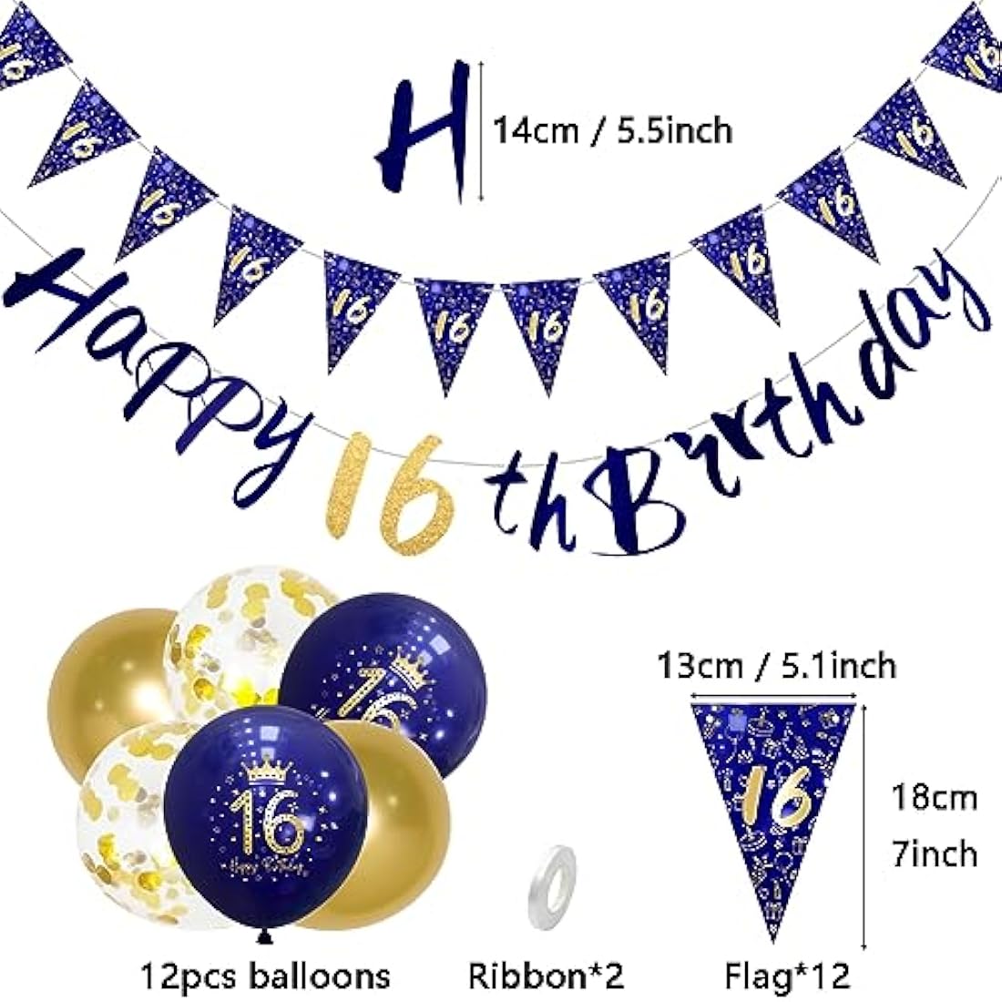 Boys 16th Birthday Decorations Navy Blue Gold 16th Birthday Party Decorations Boys Banner Bunting Kit by Wonsta