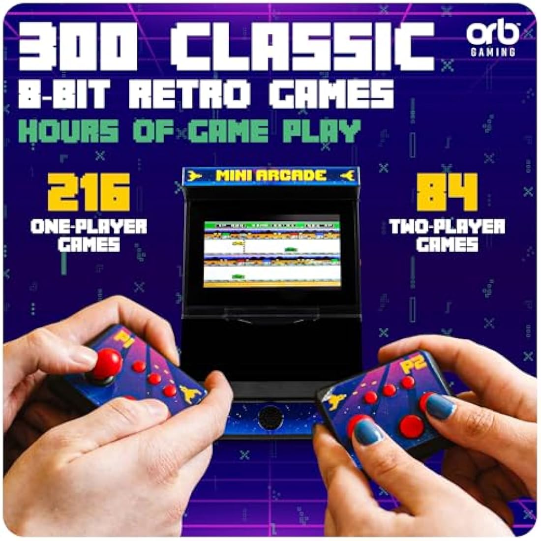 Mini Arcade Machine, handheld console, Plug and Play TV Games, 2 Player, 300 In-Built Games, 8-Bit Retro Arcade Games, 4.3” Full Colour Screen, 2 x Wireless Joysticks, for Men and Women - Thumbs Up!