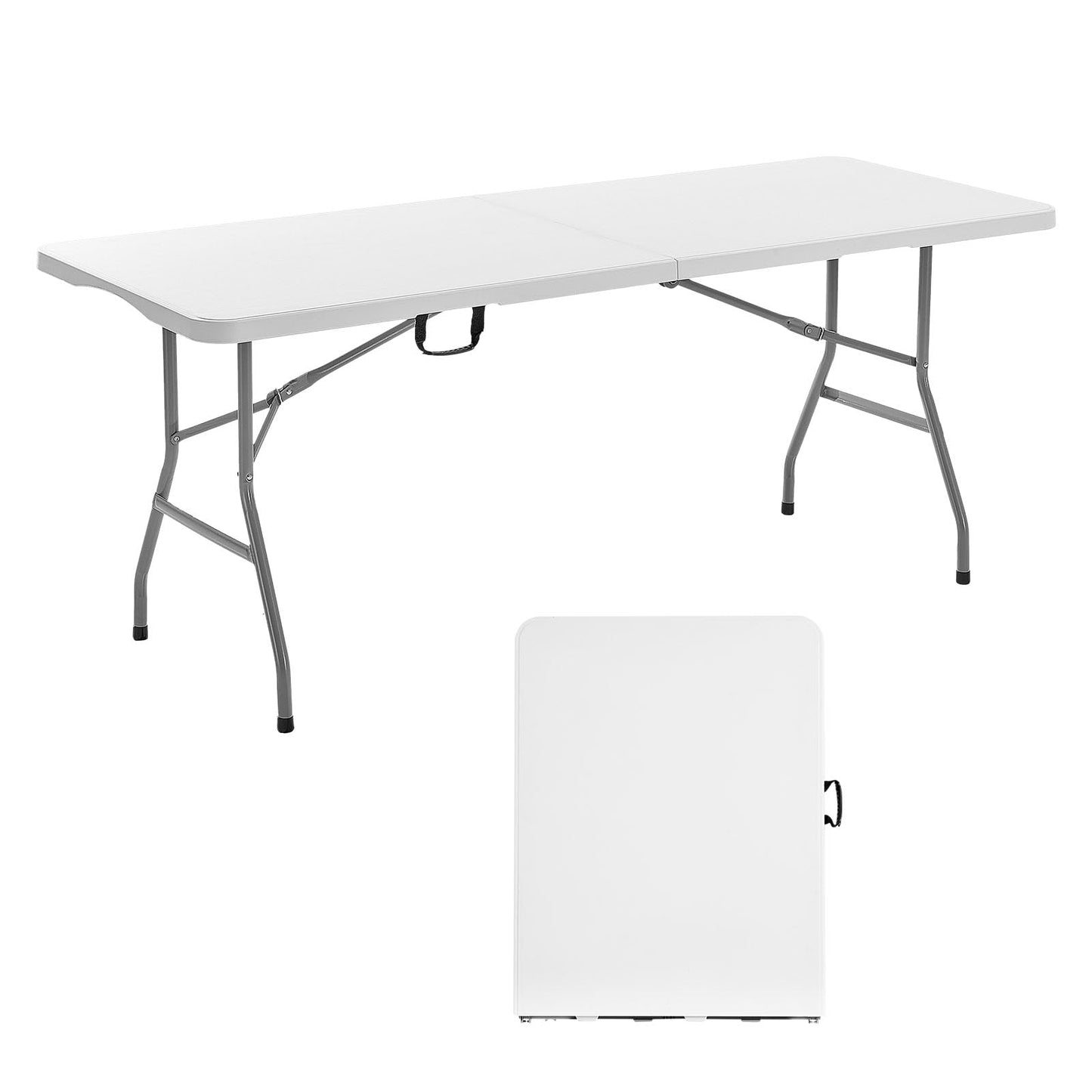 VEVOR Folding Table, 6 Ft Heavy Duty Portable Fold-in-Half Utility Table, Indoor Outdoor Plastic Rectangle Table with Built in Handle, for Party